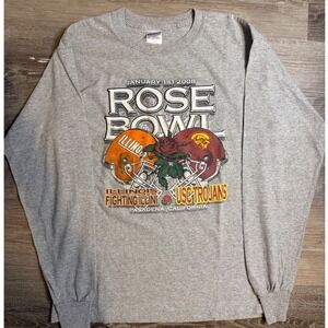 Gildan Rose Bowl 2008 Long Sleeve T Shirt Illinois USC Trojans Grey Mens M